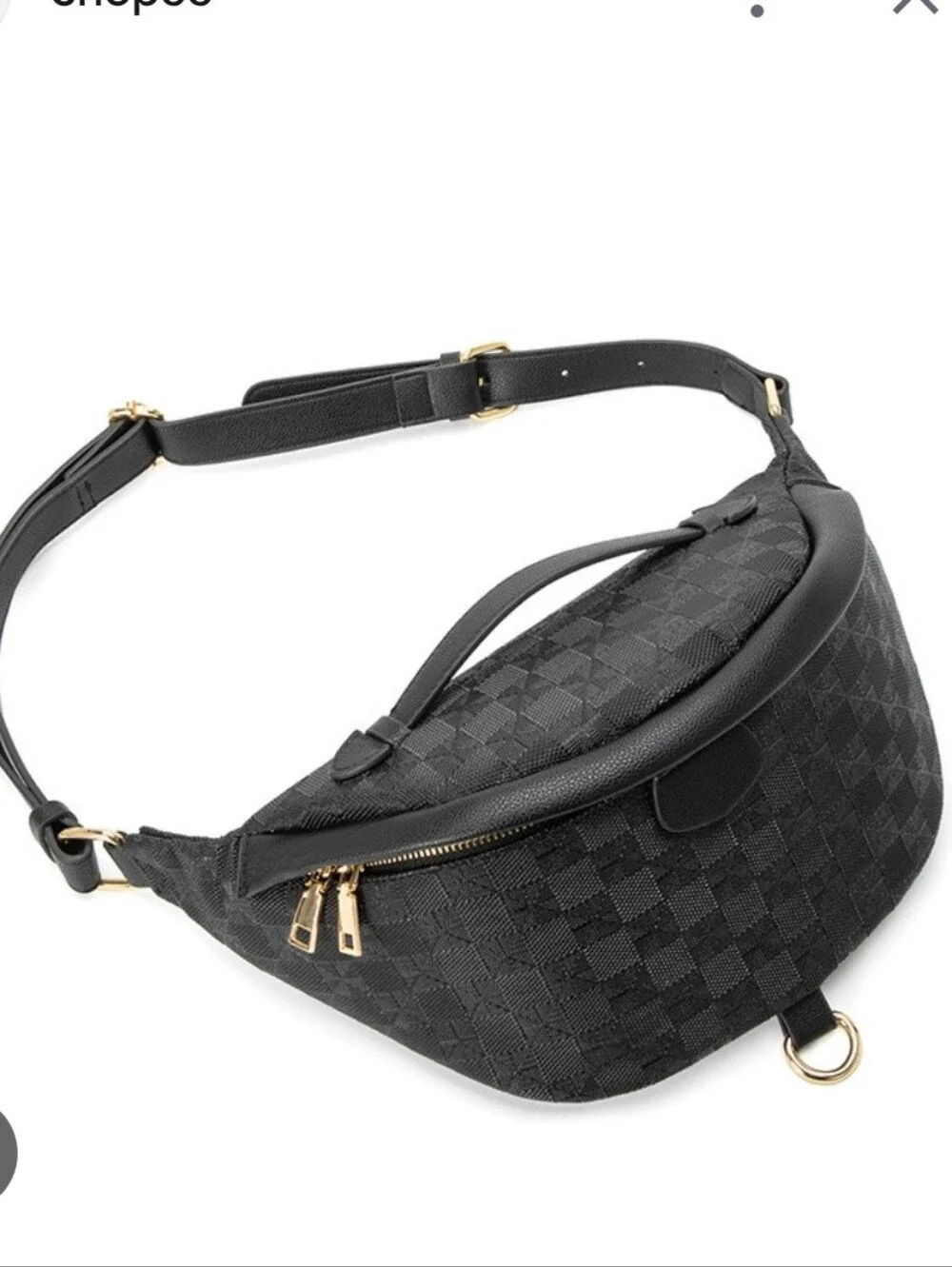 Fanny Pack Crossbody Sling Bag Black Checkered Faux Leather Like New